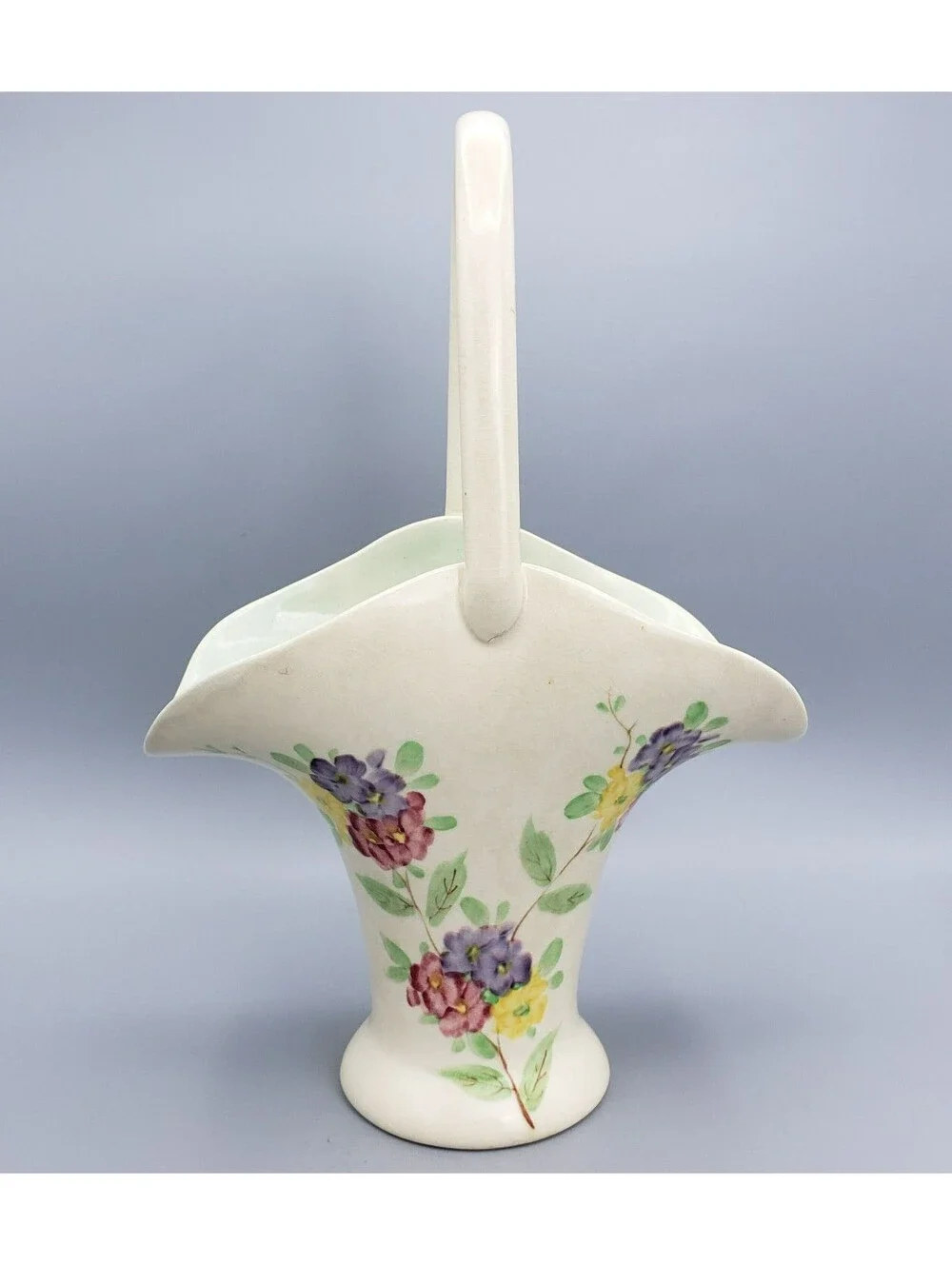 VTG E. Radford Pottery Flower Basket with Frog Hand Painted England Ceramic Vase